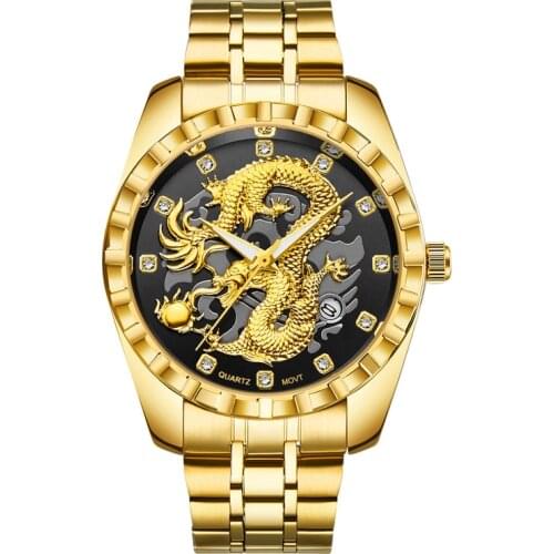 2021 New Golden Dragon Mens Watch Fashion Steel Band Watch Quartz Watch Watch Mens Watch Waterproof 30M