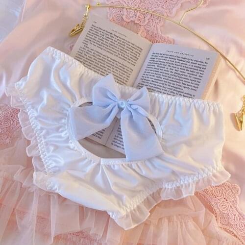 Japanese Style New Sexy Panties Womens Milk Silk Back Peach Heart Hollow out Big Bow Cute Lotus Leaf Maid Underwear