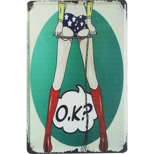 New Vintage Metal Tin Sign Pin Up Sexy Girl O.K. Outdoor Street Garage & Home Bar Hotel Wall Decor Metal Plaque Signs 12X8Inch