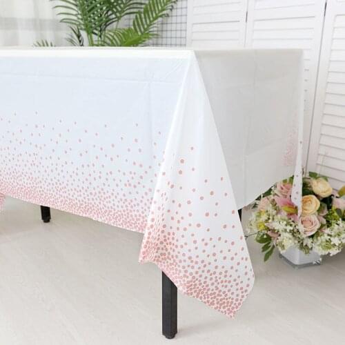 1set 137 X 274 cm Rose Gold Polka Dot Tablecover Birthday Wedding Disposable Tablecloth Happy New Year Home Party Decor Supplies