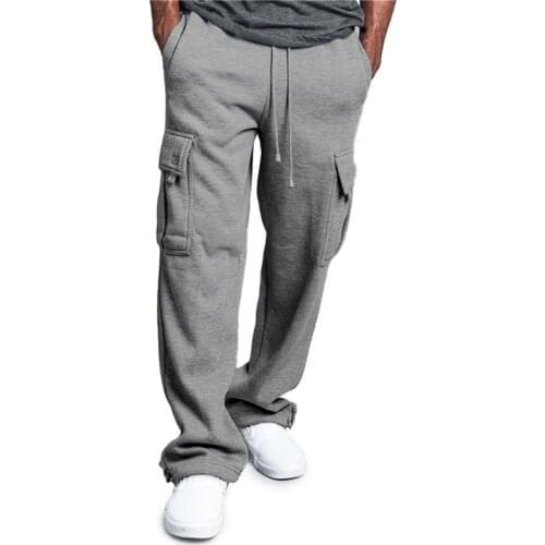 Autumn Men Plus Size Casual Pants M-5XL Pockets Lace Up Solid Color Middle Waist full length Trousers Male Straight Pants