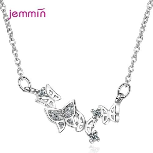 Cute Butterfly Flower Solid 925 Silver Crystals CZ Zircon Piercing Choker Jewelry Accessories Trendy Necklace For Women Pendant