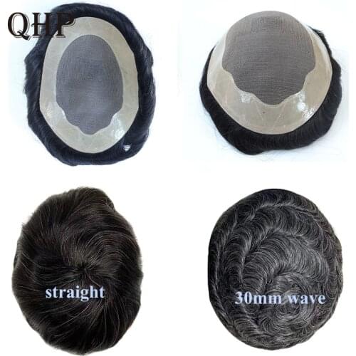 Men Toupee Fine Mono Mens Wig Durable Capillary Prosthesis 6inch Handmade Male Wigs Indian Human Hair Tupee System 130% Density