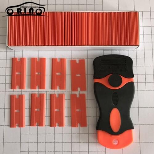 Plastic Razor Scraper+100pcs Double Edge Plastic Razor Blades House Cleaning Tools Vinyl Car Wrap Squeegee Water/Glue Remover
