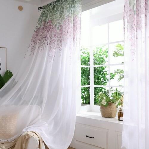 Green Wisteria Floral Design Printed Sheer Curtains for Living Room Countrystyle Nordic Kids Window Balcony Dpares JS171C