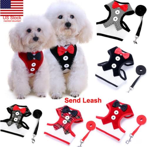 Adjustable Dog Harness Soft Breathable Mesh Vest For Small Dogs Leash Bow Tie Tuxedo Dog Collar Walking Pet Puppy Chest Strap