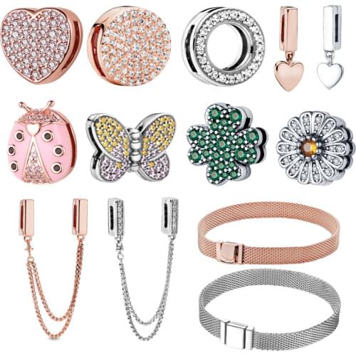 100% 925 Sterling Silver Timeless Sparkling Clip Charms ,fit Original 3mm Reflexions Bracelet Making Fashion DIY Jewelry