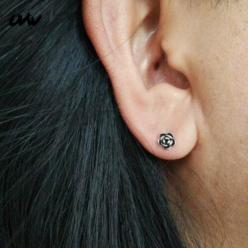 UVW013 2pc 316L SteelSilver Black Gold Color Rose Flower Ear Stud Cartilage Piercing Earrings for Women Multi-use BodyJewelry