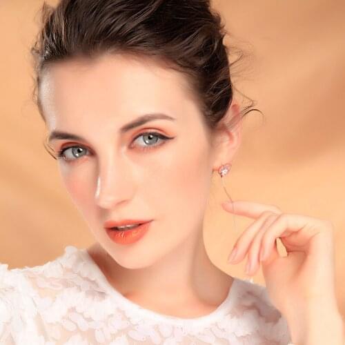 Simple Design Drop Earring For Women Romantic Cute Asymmetry Zircon Flower Tassel Earring Date Gift Jewelry Accessory