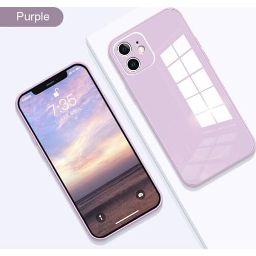 Silicone Square Tempered Bumper Phone Case For iPhone 11 12 Pro Max X XR XS Max 8 7 6 6s Plus Anti-knock Liquid Cover Case