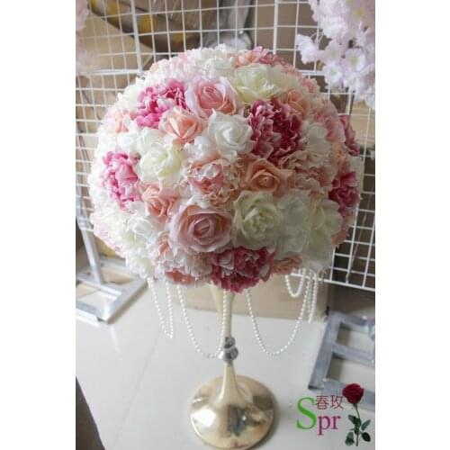 SPR NEW 50cm wedding table centerpiece flower ball with beads chain wedding artificial rose flower wall backdrop arch flowers