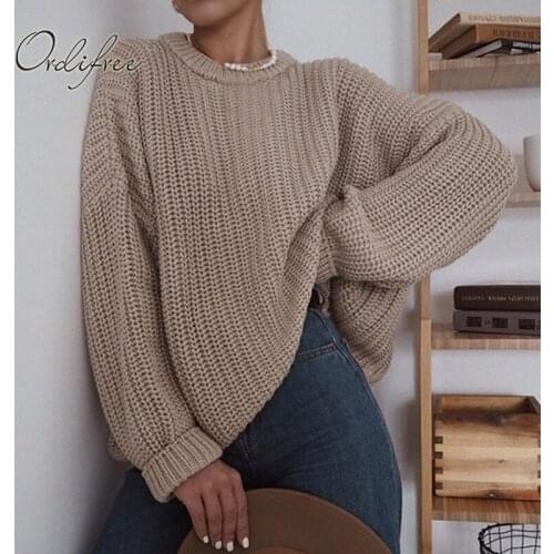 Ordifree 2021 Autumn Winter Women Oversized Sweater Knitted Pullovers Long Sleeve Casual Loose Streetwear Female Jumpers