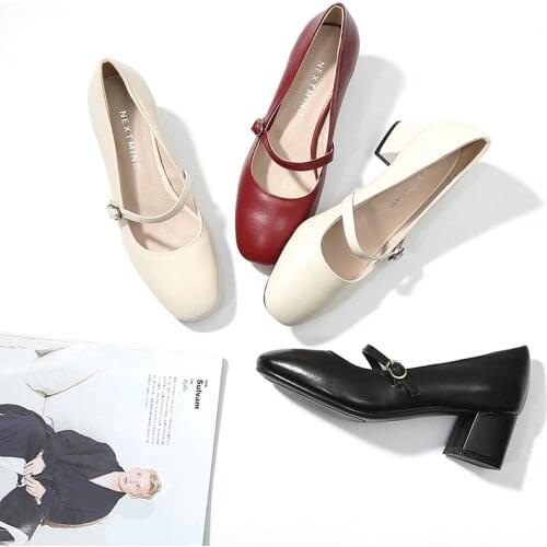 MORDOAN Mary Jane shoes womens single shoes leather womens shoes Square Head thick heels leather shoes womens Cowhide