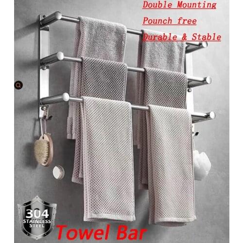 Towel Rack stainless Steel Flexable adjustable 50 to 80 CM 3 ties Arm Towel Holder Bar Rail Hanger Wall Mounted For Bathroom