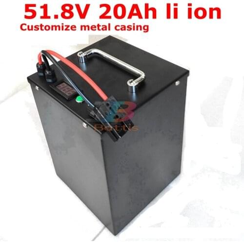 Waterproof 51.8V 20ah Lithium ion battery 48V 20Ah Li ion 18650 BMS 14S 51.8V for 48v bike vehicles scooter solar +3A Charger