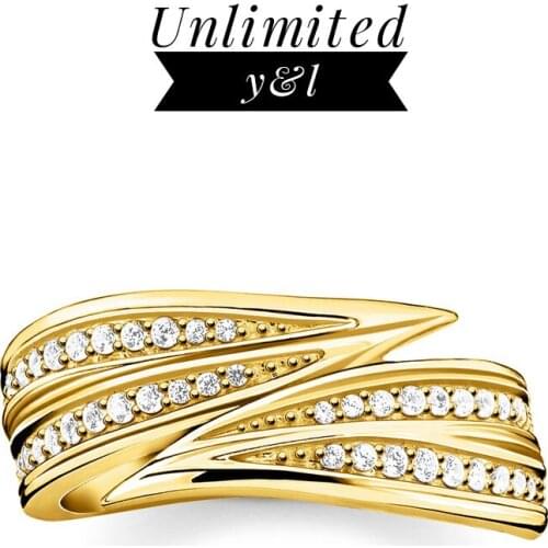 Magical Golden Color Feather Ring 925 Sterling Silver Thomas Style Fashion Good Vintage Jewelry Accessories for Men Women Gifts