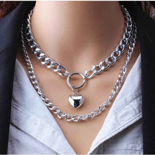 YLWHJJ brand Hot selling jewelry Fashion double love pendant exaggerated thick chain necklace women sweater chain