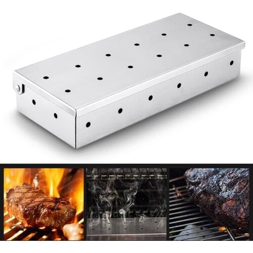 YOMDID Stainless Steel Smoke Box Creative Smoker Box Wood Chips Barbecue Supplies Durable For Camping BBQ Accessories Portable