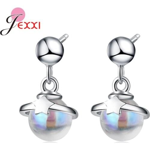 New Cute Symphony Planet Star 925 Sterling Silver Drop Earrings for Women Girls Party Jewelry Gifts Accessory