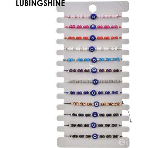 12pc Bohemian Crystal Woven Rope Chain Bracelet Set Evil Eye Charms Adjustable Strand Bead Bracelet for Women Girls Cuff Jewelry