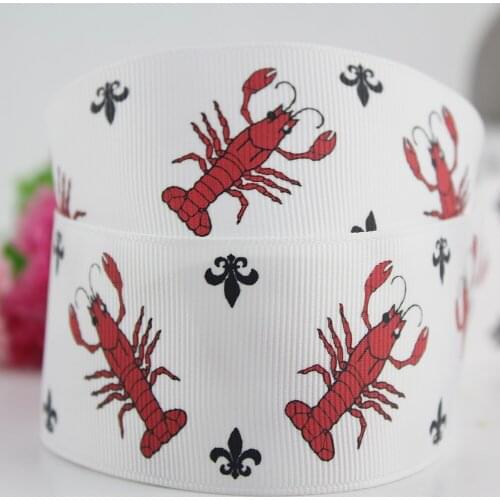 38mm crawfish crochet stitched print grosgrain webbing white wired grosgrain printed ribbon hair bow DIY party decor 10 yards