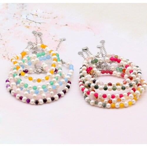 5mm Baby Pearl 4mm baby gemstone Bracelet Real freshwater Pearl Natural Gemstone chain bracelet for women DIY jewelry 2021