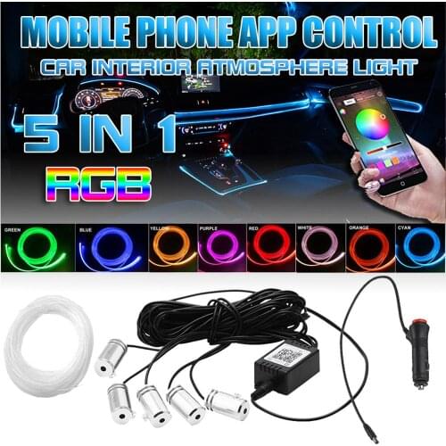 5 LED 6M Car Interior Atmosphere Strip Light RGB APP Cigarette Fiber Optic Neon Drop Shipping