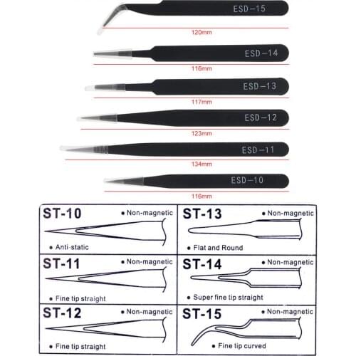 6pcs/lot Stainless Steel Tweezers 1.5MM Anti-static Fix Repair Tool Kit for Electronics,Jewelry and Other Fine Crafts