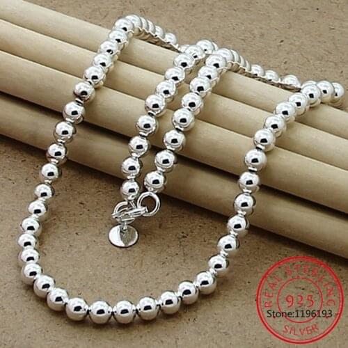925 Sterling Silver 6mm Smooth Beads Ball Chain Necklace Collares Colar de Prata For Women Trendy Wedding Engagement Jewelry