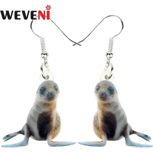 WEVENI Acrylic Cute Australian Sea Lion Earrings Dangle Drop Fashion Design Jewelry For Women Girl Lovers Party Gift Decoration