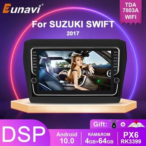Eunavi 9'' 2 Din Android 10 Car Radio Stereo for SUZUKI SWIFT 2017 Double 2DIN Multimedia GPS 8 CORES 4G 64GB TDA7851 Audio
