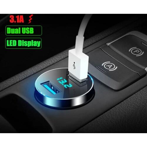 Mini Fast Charger Dual USB Car Phone Charger 5V 3.1A With LED Display Universal Phone Charger for iPhone Samsung Xiaomi