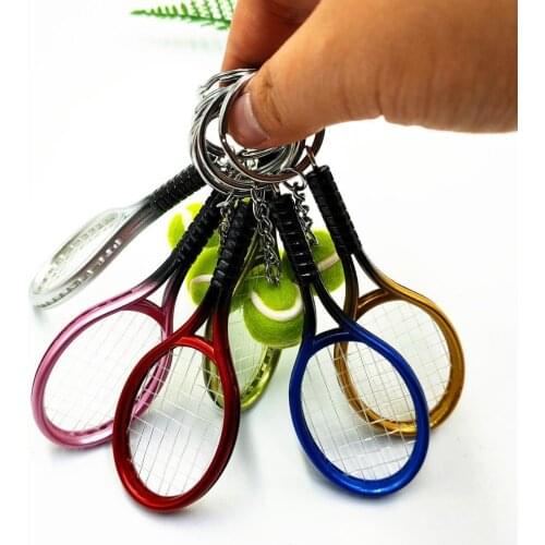 Racket Pendant Keychain Keyrings Mini Tennis Ball Shape Keyring Sports Equiment Theme Key Chain Souvenir Cute Car Key Rings