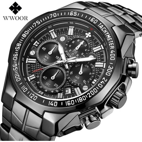 Relogio WWOOR Watch Men Top Brand Luxury Sport Quartz Watch For Men Chronograph Black Full Steel Male Wrist Watches Reloj Hombre