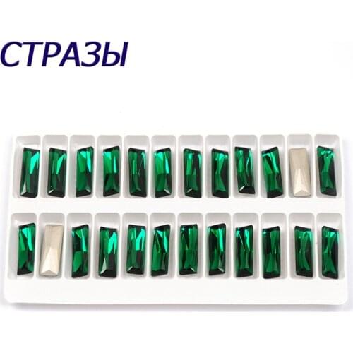CTPA3bI Crystal Emerald Color Baguette Glass Sew On Diamond Rhinestones Silver Bottom With Gold Silver Claws DIY Womens Dresses