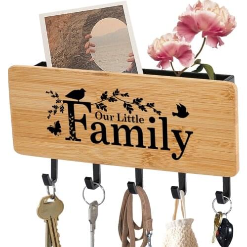 Our Little Family Wooden Decorative Key Racks Sundries Storage Box Customized Printed Wall Door Back Saving Space Organizer