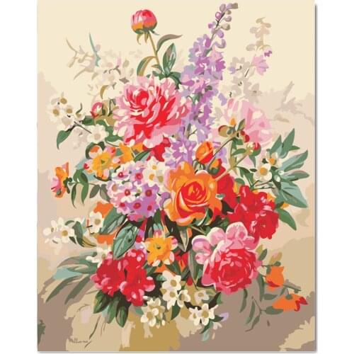 DIY Painting By Numbers Pre-Printed Canvas Painting Beauty Colorful Flower with Leaf Acrylic Drawing Paint How Wall Decor