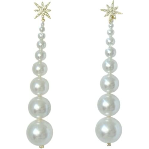 European and American fashion gradient pearl earrings size pearl exaggerated round long earrings