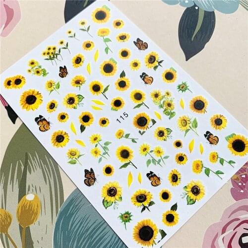 FEB-115 FEB-114 Sunflower butterfly sun flower 3D Back glue Nail decal Nail sticker Nail decoration Nail art