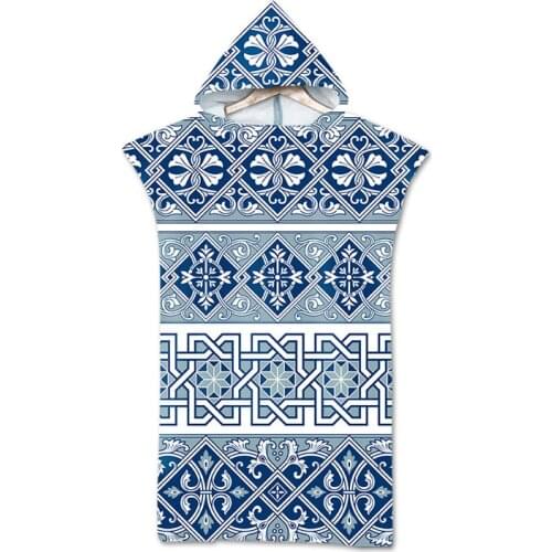Geometric Microfiber Wetsuit Changing Robe Towel Poncho Quick Drying Hooded Towels for Swimming Beach Surf Pool Beachwear Cloak