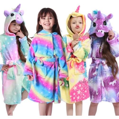 Children Bathrobe For Girls Kugurum Unicorn Pyjamas Kids Colar Fleece Boys Bathrobes Nightgown Baby Sleepwear Hoodie Bath Robe