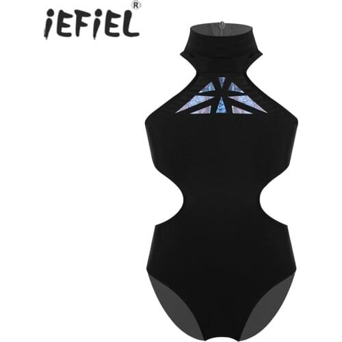 IEFiEL Kids Girls Sleeveless Mock Neck Racer Back with Zipper Closure Cutouts Waist Ballet Dance Gymnastics Leotard Jumpsuit
