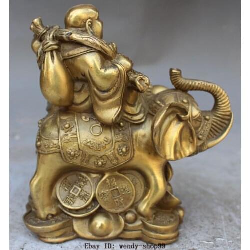 Chinese Buddhism Bronze Brass Wealth Auspicious Elephant Maitreya buddha Statue Garden Decoration 100% real Brass Bronze