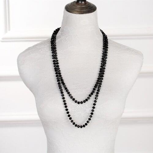 Classic long glass necklace 60"Knotted Necklace Single Strand Faceted Black And Red Glass Crystal Beads