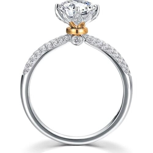0.185carat 3.5mm Natural Real 100% Diamond Ring Halo Prong Setting 14k Two-Tone Gold For Women
