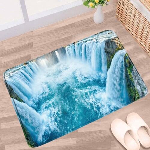 Home Floor Mats Waterfall landscape Doormat Bathroom Carpet Non-slip Kitchen Mat Door Bedroom Entrance Toilet Rug Flannel Fabric