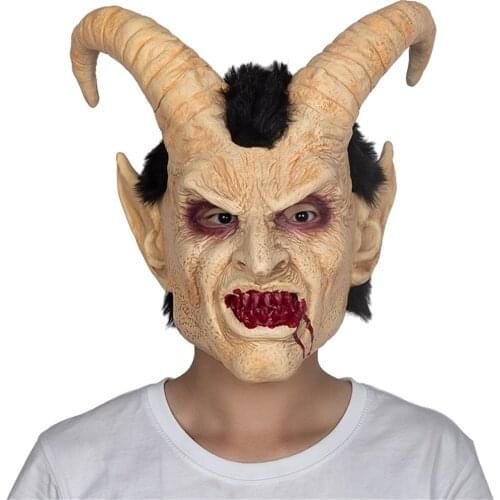 Lucifer Mask Devil Latex Halloween Scary Shofar Demon Costume Props Horror Horns Masks Fancy Dress Accessory