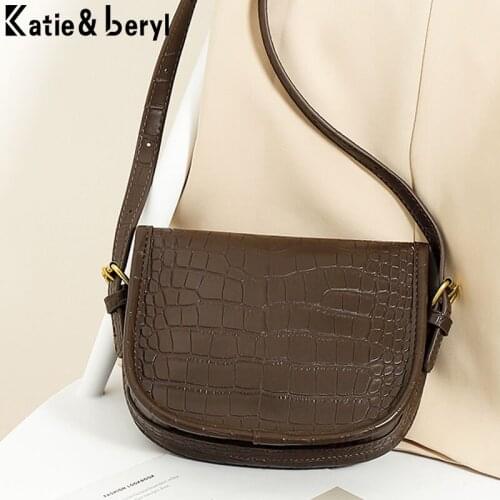 Stone Pattern Small PU Leather Saddle Crossbody Bags For Women Simple Shoulder Bags Luxury Branded Handbags Mini Purses Female