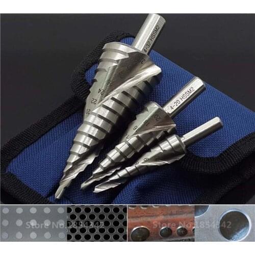3Pcs Set HSS 6542 Stainless Steel Metal Step Drill Bit Cutter Wood Cone Core Drilling Hole Saw Tool Broca Metal And Blue Bag