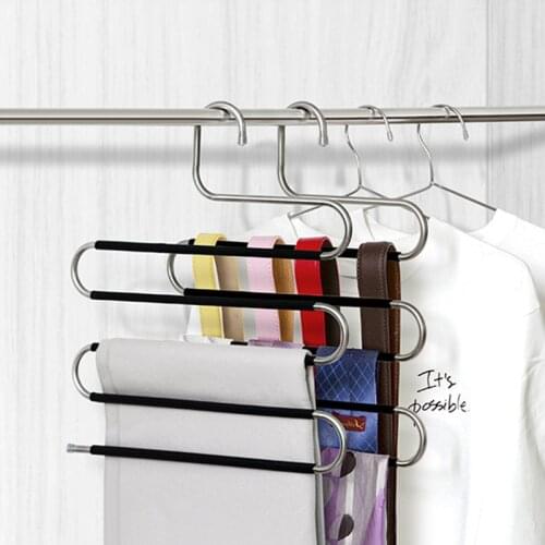 3PC 5 Layers MultiFunctional Clothes Hangers Pant Storage Cloth Rack Trousers Hanging Shelf Non-slip Clothing Organizer Storage